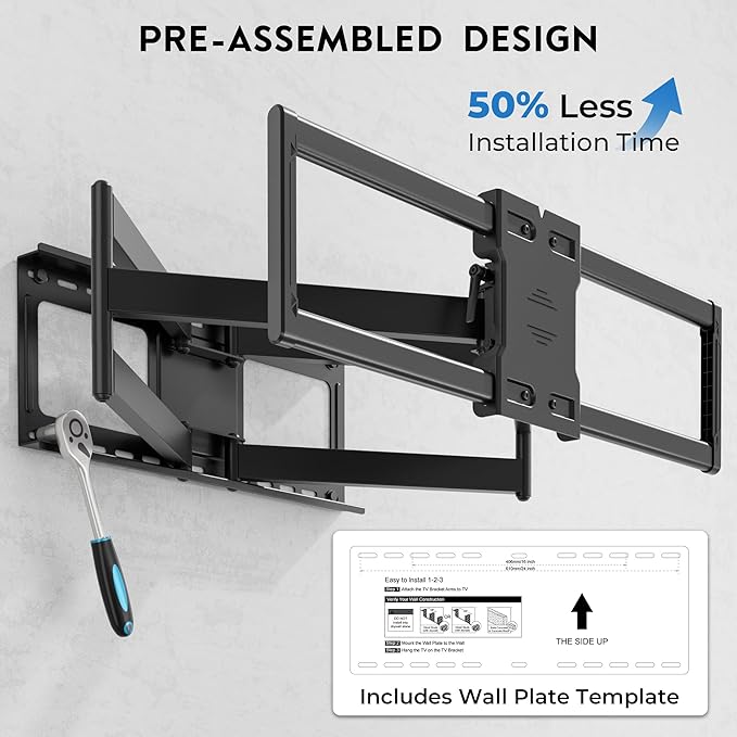Heavy Duty TV Wall Mount with Extra Long Extendable Arm for 60–110 Inch TVs, Holds Up to 275lbs, Full Motion Bracket with Corner Swivel and Tilt, Max VESA 800x600mm, Fits 24" Studs, Wide Compatibility