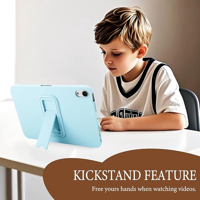 Case for iPad mini 7th & 6th Gen with Kickstand, Soft TPU + Hard PC Ultimate Delicate Touch Feeling Shockproof Protective Back Cover for iPad mini 7th 6th Women Men, Lightblue