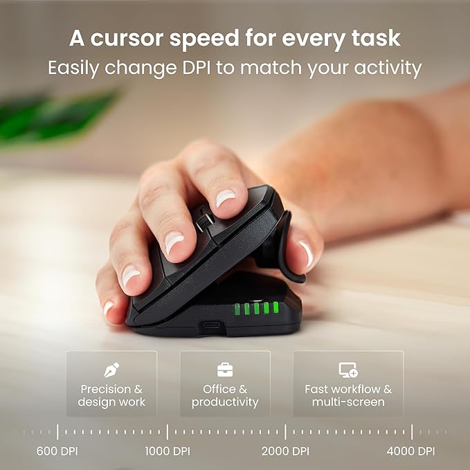 Contour Unimouse Ergonomic Vertical Mouse Adjustable 35°-70° Tilt Angle, 6 Programmable Buttons for Productivity, Customizable Thumb Rest for Wrist Pain Relief | Plug & Play Mac/PC - Wireless - Right