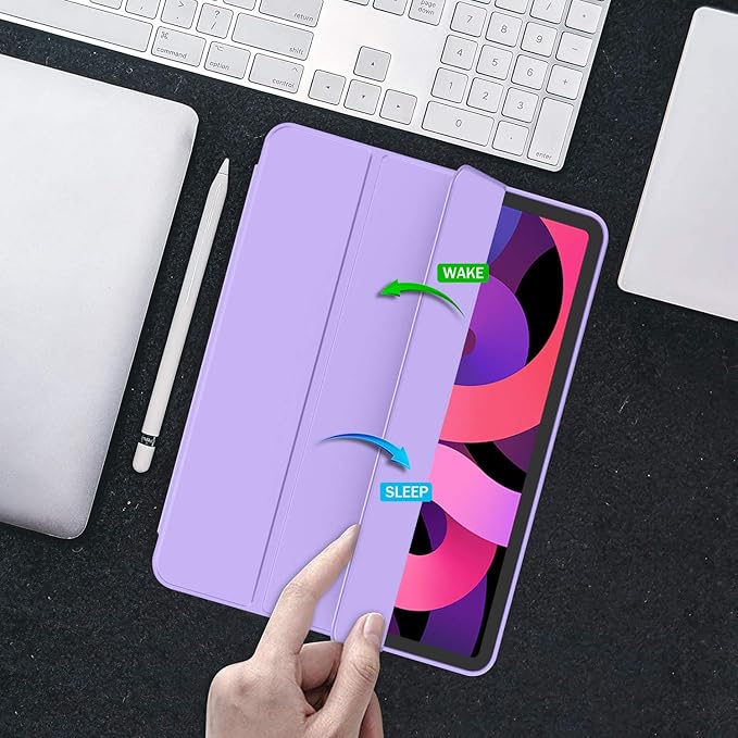 iMieet iPad Air 11 Inch Case M4/M3/M2(2026/2025/2024), iPad Air 5th/4th Generation Case 2022/2020 10.9 Inch with Pencil Holder,Trifold Stand Smart Case with Soft TPU Back(Clove Purple)