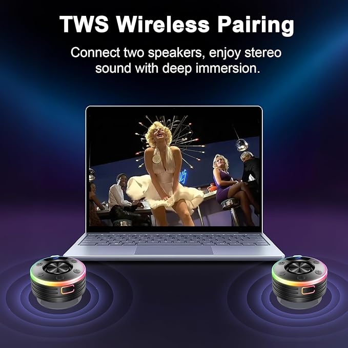Speakers Bluetooth Wireless, Shower Speaker with Lights, IPX7 Waterproof Bluetooth Speakers with Suction Cup, Deep Bass, Built-in Mic, Digital Display, Portable Speakers Hook for Cycling Party Travel