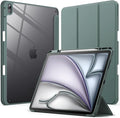 JETech Case for iPad Air 13-Inch M4/M3/M2 (2026/2025/2024) with Pencil Holder, Clear Transparent Back Shell Slim Stand Shockproof Tablet Cover, Auto Wake/Sleep (Midnight Green)