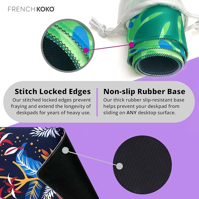 French KOKO Large Desk Mat 36" x 16.5" – Colorful Striped Extended Mouse Pad for Keyboard & Mouse – Non-Slip Waterproof Desk Protector Aesthetic Office Pad for Women & Teens
