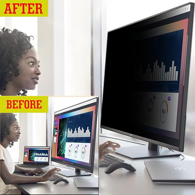 27 Inches Magnetic Computer Privacy Screen Filter | Privacy Shield | Anti Glare | Anti-Blue Light | Eye Protection | Snap On | Widescreen 16:9 Edge-To-Edge Monitor Protector