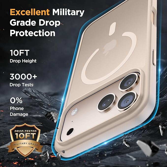 Miracase for iPhone 17 Pro Max Case with Screen Protector [Compatible with MagSafe] Slim Thin Phone Case Military-Grade Protected for 17 ProMax Cover Bumper 6.9", Khaki Gold