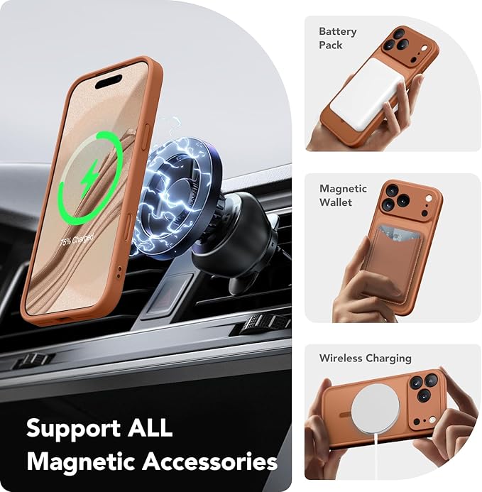 CAPRARO Magnetic for iPhone 17 Pro Case, Upgraded [Full Camera Protection] [Compatible with MagSafe] Protective Translucent Matte Women Girl Phone Case Cover, Dark Orange