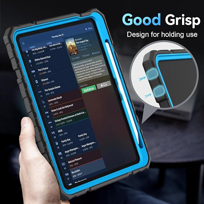 Grifobes for iPad A16 Case 11th Generation 11 inch 2025 / iPad 10th Generation Case 10.9 inch 2022, Heavy Duty Military Grade Shockproof Cover with Pencil Holder for i Pad 11/10 (Black+SkyBlue)