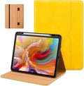 DTTO for iPad Pro 13 inch Case (M5/M4) 2025/2024, Premium Leather Business Folio Stand Cover with Pencil Holder - Auto Wake/Sleep & Multiple Viewing Angles, Built in Hand Strap & Pocket, Yellow
