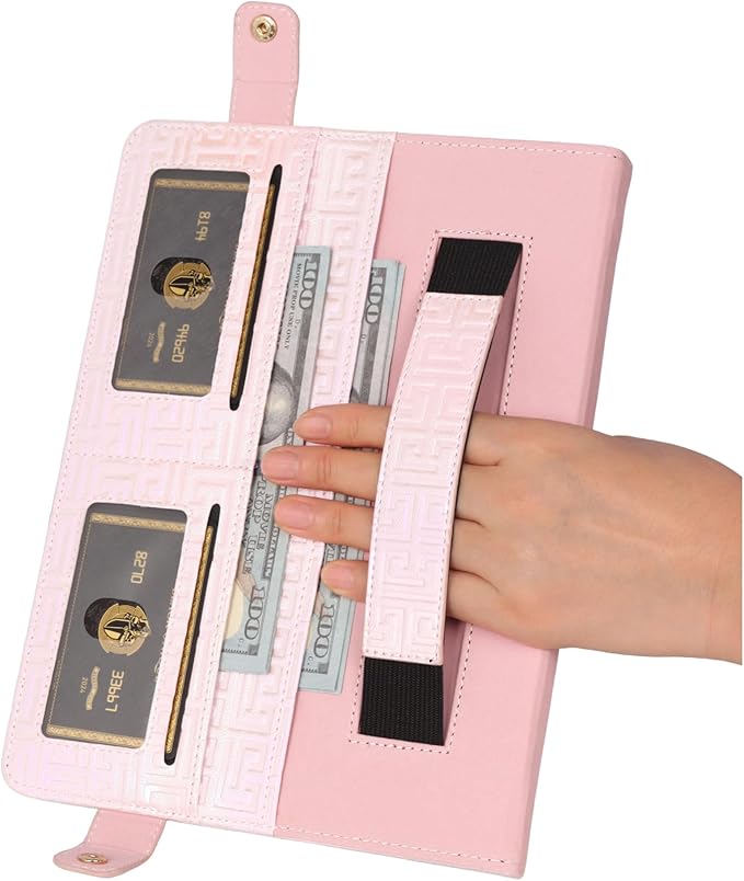 Shiny Case for iPad mini 5/4/3/2/1, Mini 7.9" Handbag Case, Techcircle Iridescent PU Leather Folio Envelope Pocket Stand Cover with Hand Strap+Shoulder Strap+Pencil Holder+Card Slots, Shiny Pale Pink