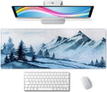 Watercolor Winter Mountains Landscape Desk Mat, Extended Big Mouse Mat for Home and Office, Large Gaming Mousepad Laptop Keyboard Mat with Non-Slip Rubber Base, Stitched Edges (31.50"x11.8"x0.12")