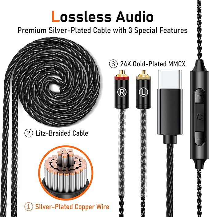 Vibes 202M Wired Earbuds - HiFi in Ear Monitor Headphones - Noise Isolating Ear Buds w/ Mic - Clear Sound, Deep Bass & Comfort-Fit Gaming Earphones - MMCX to 3.5mm & Silver Plated Cord, Carrying Case