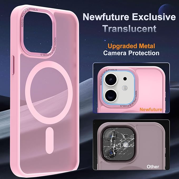 Newfuture Designed for iPhone 11 Case with Strong Magnetic [13 FT Military Drop Protection] [Compatible with Magsafe] Slim Translucent Matte Shockproof with Anti-Fingerprint Phone Case, Chalk Pink
