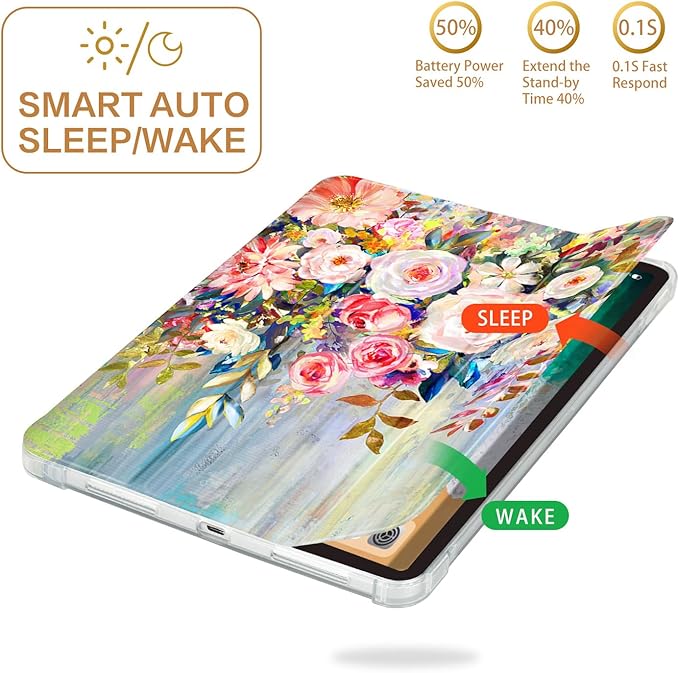 for iPad (A16) 11Th/10Th Generation Case 2025/2022, for iPad Case 11Th/10Th Generation, 10Th/11Th Gen Slim Cover Pencil Holder & 2 Viewing Angles & Typing Stand, Oil Painting Flower Art