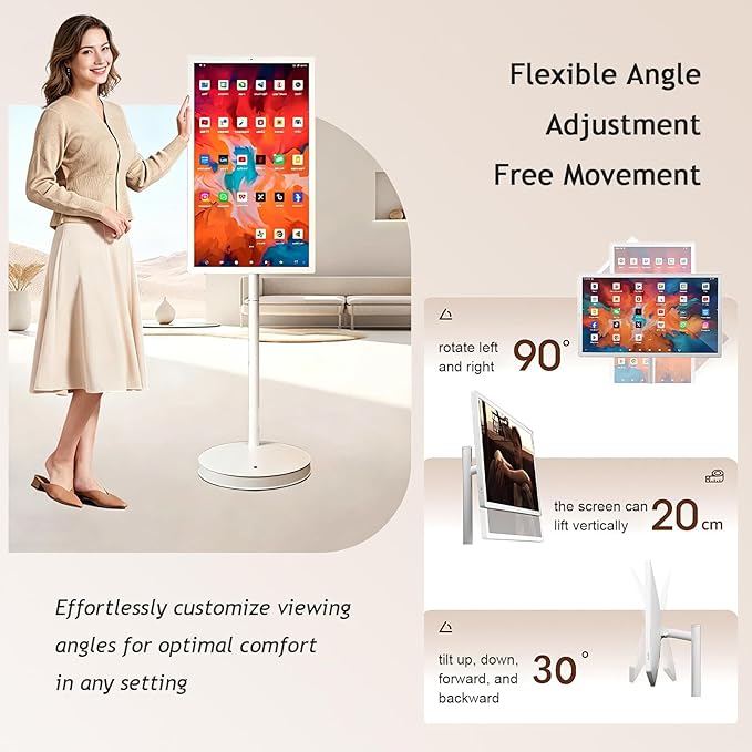 21.5"/24"/27"/32" UHD 1080P/4K Smart Portable TV, 8 GB RAM+128GB, Android 13, Portable Touch Screen Monitor, Larger Battery Up to 6-8hr, Full Swivel Rotation, Remote Control 32"(1080P)