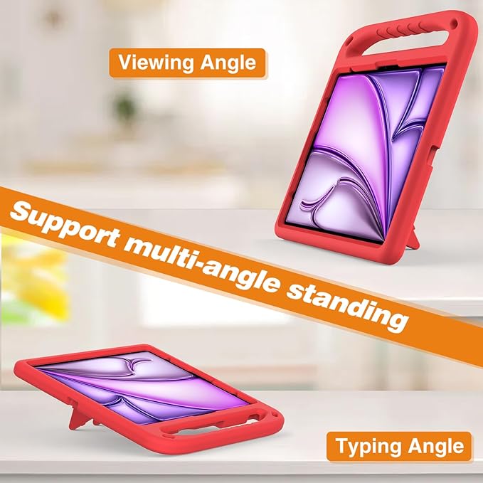 Cute Kids Case for iPad Air 13" M4 M3 M2 2026 2025 2024/ Pro 13 Inch M5 M4 Cover 2025 2024, iPad Pro 12.9 Case 2022/2021/2020/20218, Soft EVA Handle Cover with Shoulder Strap Stand, Red