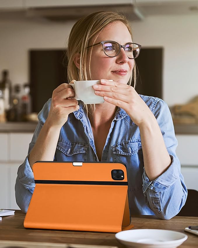 DTTO Case for iPad Pro 11 Inch 4th / 3rd / 2nd / 1st Generation 2022/2021/2020/2018,Premium PU Leather Folio Stand Cover with Hand Strap, Auto Wake/Sleep,Multiple Viewing Angles, Orange