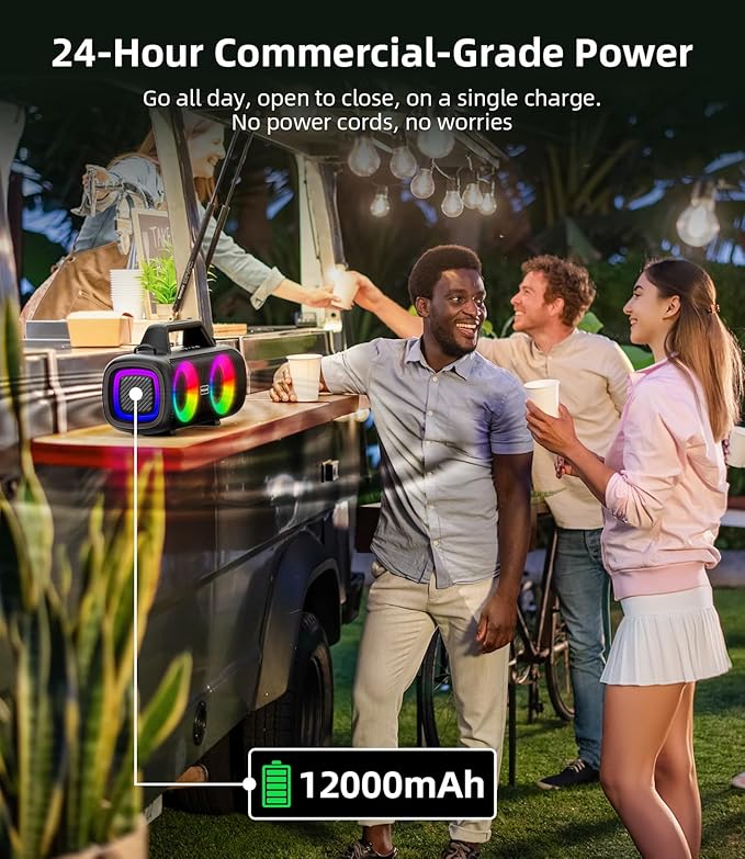 Portable Bluetooth Speaker 140W, Loud Wireless Speaker with 2 Subwoofers & Bass Boost, IP65 Waterproof Outdoor, 12000mAh Battery 24H Playtime, RGB Lights, TF/AUX/Mic Input for Home, Party, Outdoor