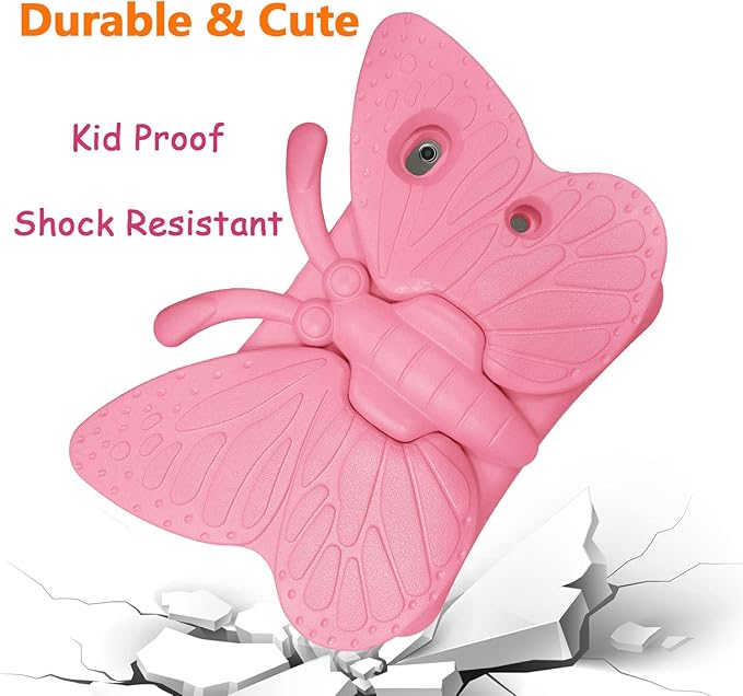 iPad 9th 8th 7th Generation Case Kids Girls, Cute Butterfly Shockproof EVA Foam Super Protection Stand Cover for iPad 2021 2020 2019 10.2" and iPad Air 3 Pro 10.5" - Pink