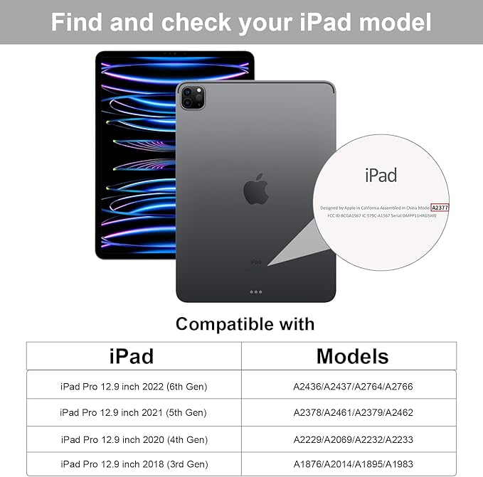 Case for iPad Pro 12.9 Inch Case 6th/5th/4th/3rd Generation with Pencil Holder, Smart Stand Cover with Soft TPU Back for iPad 12.9 Pro Case (2022/2021/2020), Auto Sleep/Wake, Gray