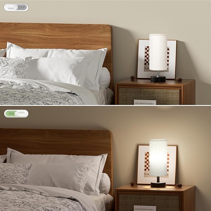 PartageiZ Small Table Lamp with LED Bulb - 3 Color Temperatures for Bedroom, Nightstand, Minimalist Night Stands, Desk, Kids, Living Room, Office, Dorm