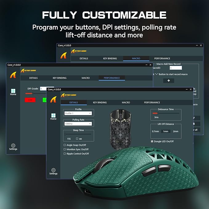 R5Ultra 8K Carbon Fiber Wireless Gaming Mouse with 42000 DPI -PAW3950 MAX Sensor -39g Ultra-Lightweight-Nordic 52840 MCU Chip-Wired/BT/2.4GHz Wirelss Programmable Mouse Tape for PC/Mac (Green)