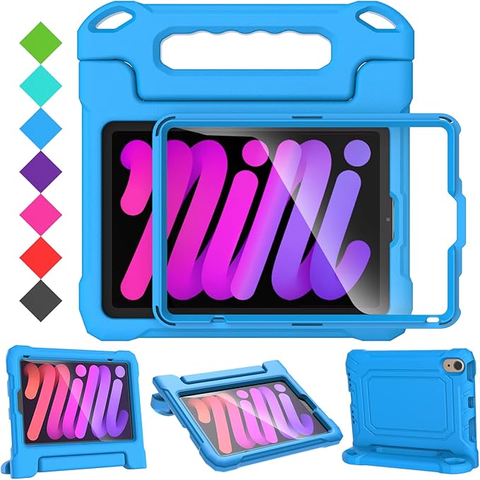 SUPLIK Kids Case for iPad mini 7 (A17 Pro) 2024 & Mini 6 2021, iPad mini 6th/7th Generation Case with Screen Protector, Durable Shockproof Handle Stand Cover for 8.3-inch iPad mini 6/7 Gen, Blue