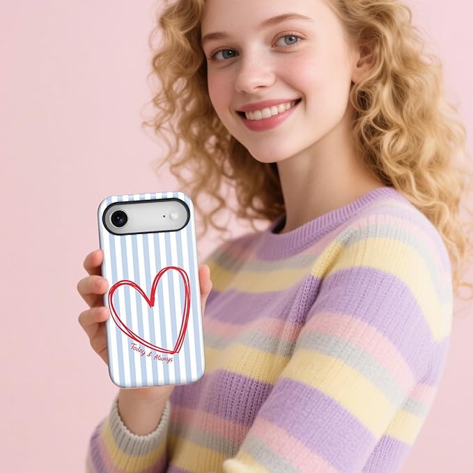 Magnetic for iPhone 17 Air Case Cute Blue Heart Stripes Phone Case, Love Shockproof Slim TPU and Hard PC Protective Phone Cover Compatible with MagSafe Designed for Women Girls
