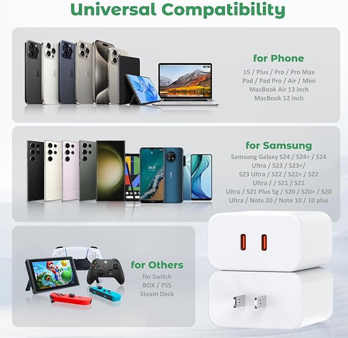 USB C Charger Block, 40W Dual Port Fast Charger 20W Type C Charging Block 3.1A USB Wall Charger Dual Port PD+QC Charging Cube for iPhone 15 16 14 13 12 11 Pro Max XS, iPad, Samsung Phone, Tablet