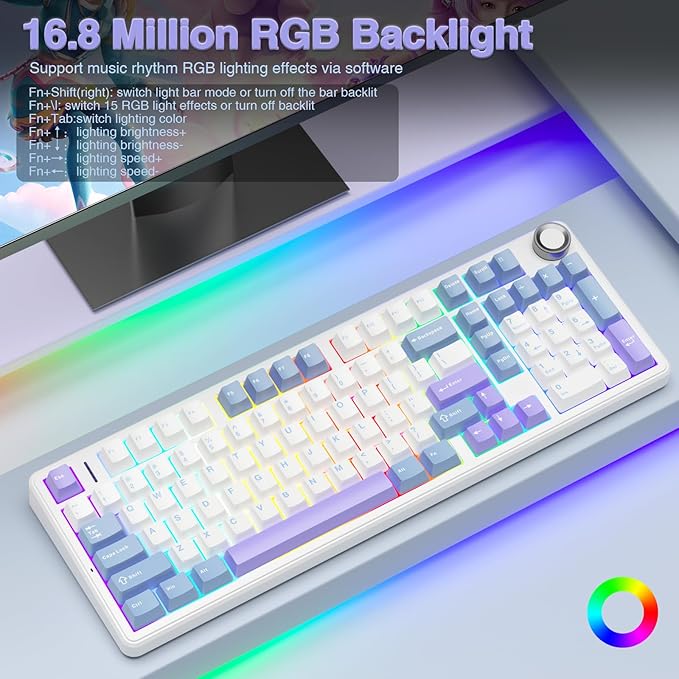 AULA F99 Pro Wireless Mechanical Keyboard with Knob,Creamy Sound,Tri-Mode BT5.0/USB-C/2.4GHz Hot Swappable Keyboard,Gasket Structure,RGB Backlit Computer Gaming Keyboards