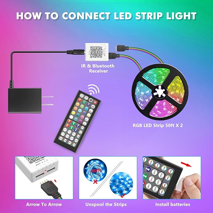 Nexillumi Led Lights for Bedroom 100ft Music Sync Color Changing Led Strip Lights Smart with Remote and App Control Built-in Mic for Party Home Room Decor Luces LED para Cuarto