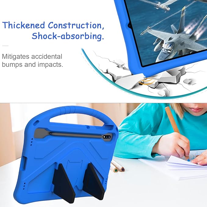 Kids Case for Samsung Galaxy Tab S10+/S9+/S8+/S7 FE/S7+/S9 FE+ 12.4", Techcircle Light Weight Shock Proof EVA Foam Handle Rugged Stand Protective Case for Galaxy Tab S9 FE Plus/S10 Plus 2024, Blue