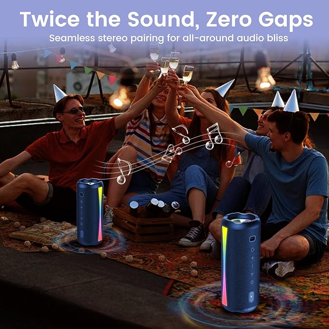 Portable Bluetooth Speaker, 2026 Bluetooth Wireless Speaker 5.4 with RGB Lights, 30H Playtime with Deep Bass, IP7 Waterproof, TWS Pairing, Portable Speaker for Travel/Party/Home/Gifts, Blue