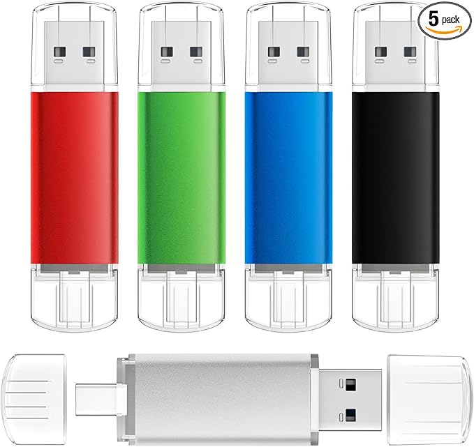 AreTop 16GB USB C Thumb Drive USB 2.0 Dual Flash Drive 16GB USB Drive 2-in-1 Portable Type-C Memory Stick Compatible with iPhone 16/15, Android Smartphone, Computers, MacBook, Tablets, PC, 5 Pack