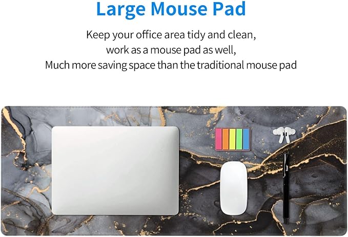 Grey Black Gold Marble Print Large Mouse Pad with Stitched Edges Long Non-Slip Rubber Base Mousepad Laptop Keyboard Mat Desk Pad for Office Home Desk Decor, 31.5" X 11.8"