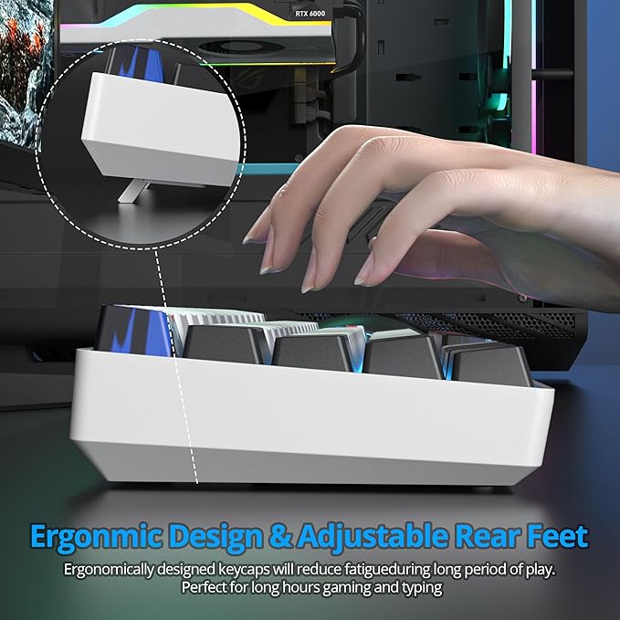 Protable 60% Percent Gaming Keyboard Mechanical, Mini Compact Ice-Blue LED Backlit 68 Keys Wired Office Keyboard with Red Switch for Mac/Win/PS4/PS5（68White/red Switch）