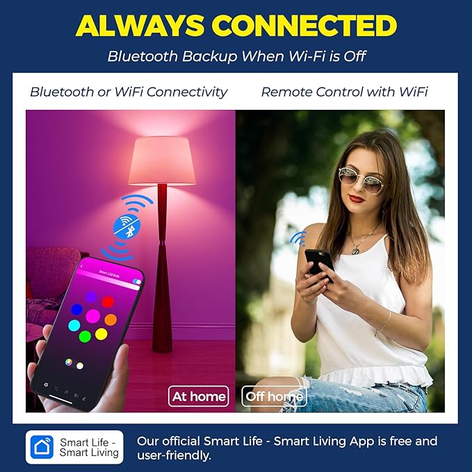 Lightinginside Smart Light Bulbs 100W Equiv., 1350LM 11W Smart Bulb Works with Alexa/Google Home/SmartLife, A19 E26 RGBCW Color Changing, No Hub Required, 2.4G WiFi Bluetooth Bulb, ETL Listed, 1PC
