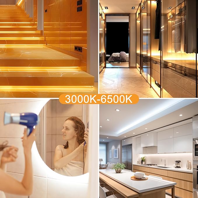 White LED Strip Lights 3000K-6500K 100ft Dimmable, Smart Strip Light Alexa Compatible, 24V WiFi Flexible Tape LED with APP & RF Remote, Cabinet Lighting Self-Adhesive for Room, Kitchen