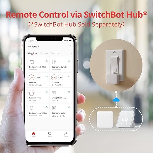 Switchbot Smart Switch Button Pusher (Bluetooth) – Fingerbot for Rocker Switch/One-Way Buttons with bot Black, App Timer Control, No Wiring, Optional Hub Required for Voice/Remote, White