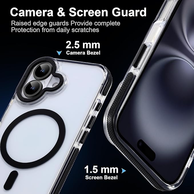 Strong Magnetic for iPhone 16 Plus case [10Ft Military-Grade Protection] Compatible with fit MagSafe Shockproof Slim Thin Cover 6.7 inch 16 Plus Phone case, Clear Black