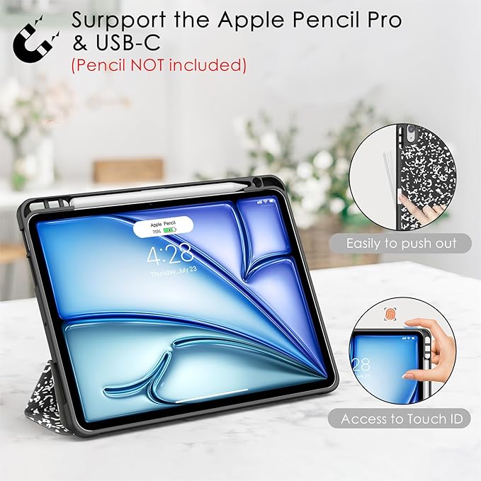 Soke Case for New iPad Air 11 Inch (M3/M2, 2025-2024), iPad Air 5th/4th Generation 10.9 Inch (2020-2022) with Pencil Holder, Soft TPU Back Cover & Auto Sleep/Wake, Book Black