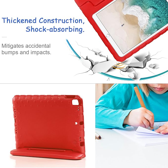 Kids Case for iPad 9th/8th/7th Generation (2021/2020/2019), iPad 10.2" Shockproof Case, Techcircle Handle Stand Lightweight EVA Foam Bumper Protective Rugged Drop Protection Child Proof Cover, Red