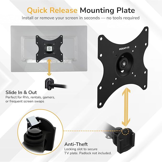 Mount-It! Full Motion TV Wall Mount Bracket for 13-42” Screens – 18" Articulating Arm, Quick Release Plate, Tilt Swivel Rotate, Anti-Theft Lock, Single Stud Install, Supports 44 lbs, VESA 75–200