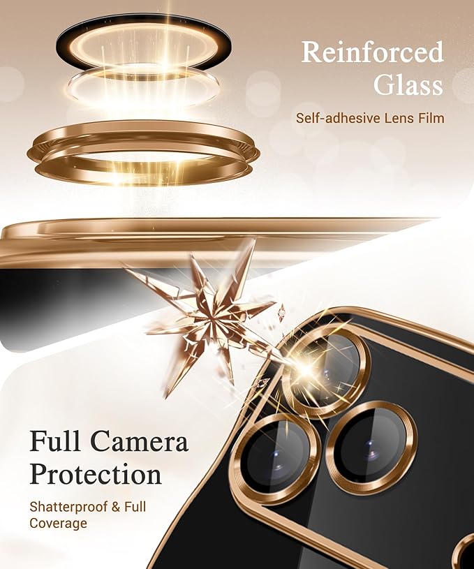 GVIEWIN for iPhone 17 Pro Max Case Compatible with MagSafe, Upgraded [Full Camera Protection][Cute Wave Frame][Military Grade Protection] Electroplated Hard Phone Cover for Women Girl,Glitter/Orange