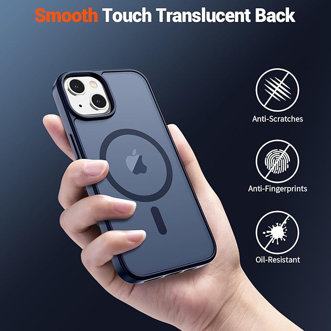 SUPFINE Magnetic for iPhone 15 Case (Compatible with MagSafe) (Military Grade Drop Protection) Translucent Matte Shockproof Phone Cover,Dark Blue