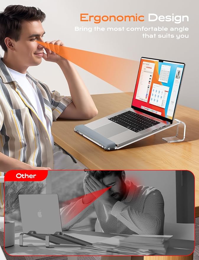 LOXP Acrylic Laptop Stand for Desk, Laptop Stand with Wrist Support, Ergonomic Detachable Laptop Riser, Acrylic Protable, Computer Stand for MacBook Air Pro, HP, Dell, XPS, HP (10-17") Laptops
