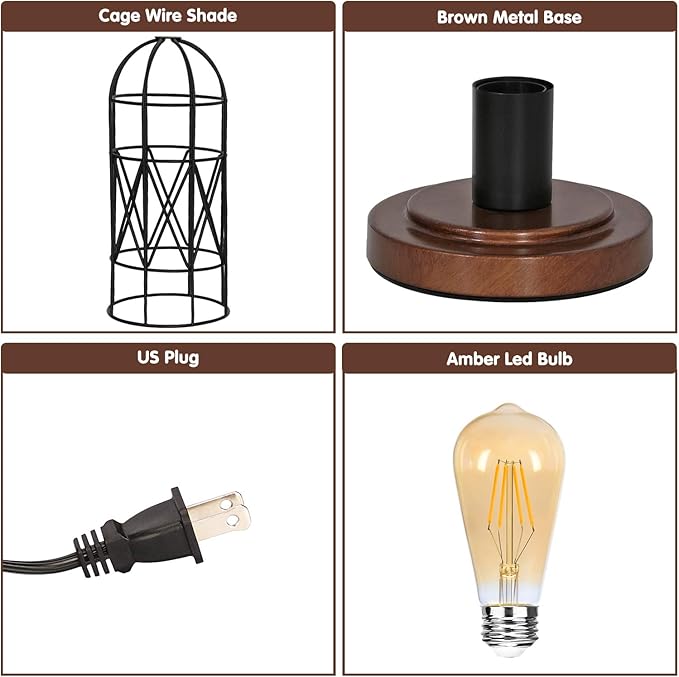 Touch Control Table Lamp, Industrial Bedside Lamp with 3 Way Dimmable, Small Nightstand Vintage Metal Cage Desk Lamps, Steampunk Table Lamps for Bedroom, Living Room, Kitchen (Bulb Included)