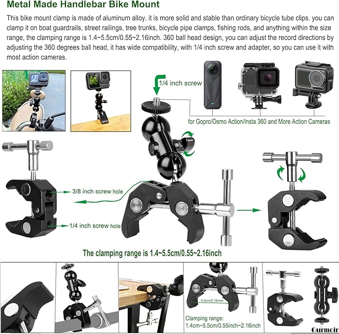Action Camera Motorcycle Mount Kit with Magnetic Base for Gopro Hero 13 12 11 10 9 8/DJI Osmo Action 6/5 pro/4/Insta360 X5/X4/3/Go Pro Mini/Max/Max 2