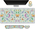 ARTSO Desk Mat Set, Aquamarine Extended Gaming Mouse Pad with Wrist Rest Support +Keyboard Wrist Rest +Coaster, Large Cute Butterfly Mousepad for Office, Home