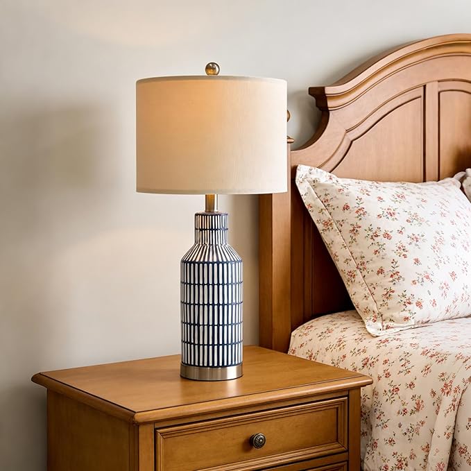 USumkky 25" Modern Ceramic Lamps Single Table Lamp for Living Room Bedroom Farmhouse Nightstand Bedside Lamps