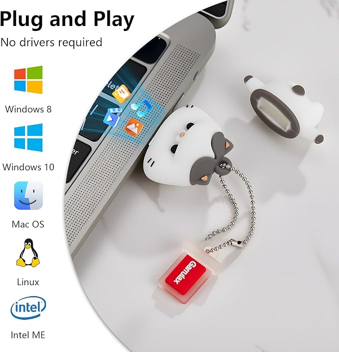 USB Flash Drives, 16GB/32GB/64GB/128GB Silicone USB2.0 High Speed Thumb Memory Stick Pen Date Storage Pendrive U Disk (Cat, 64GB)